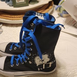 Yuanbo high top canvas tennis shoes black Blue ankle skater punk